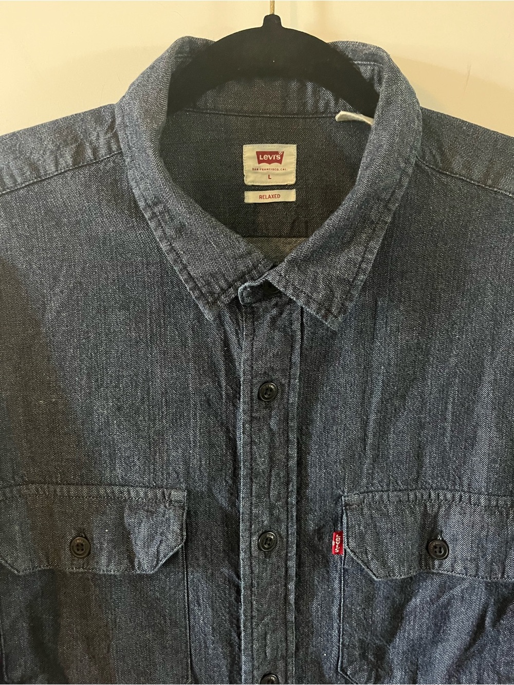Levi's Men's Dark Blue Denim Button-Down Shirt LG